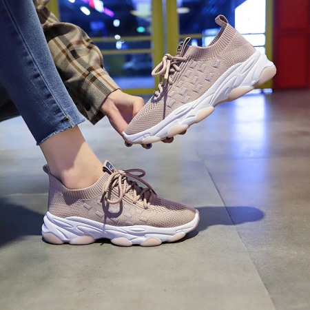 Breathable Flying Woven Women's New Sports Running Shoes Students Board Shoes